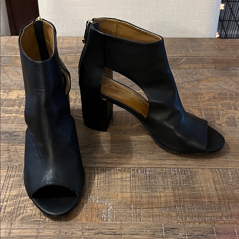 Elegant Black Leather Peep-Toe Ankle Boots